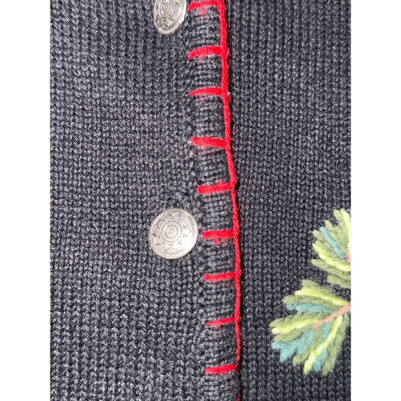 Coldwater Creek Cardinal Embroidered Sweater Women's Large Black Ramie Cotton - Picture 6 of 12